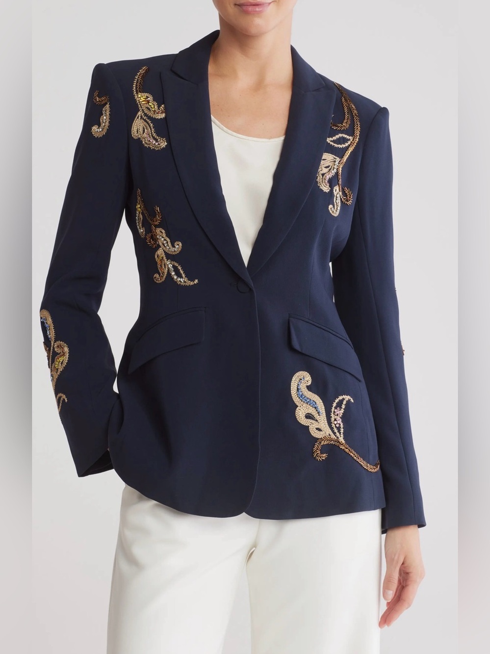 NWT Cinq à Sept Cheyenne Paisley Embellished Blazer Navy – Size 6 - Picture 3 of 12